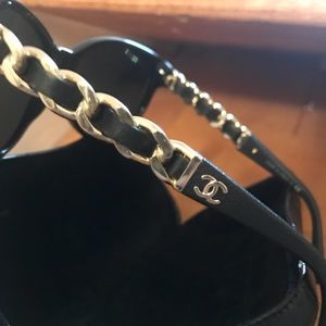 Chanel Black and Gold Leather Chain sunglasses